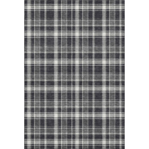 9' X 12' Black And Ivory Plaid Washable Area Rug With UV Protection