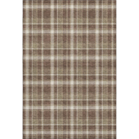 9' X 12' Chocolate And Ivory Plaid Washable Area Rug With UV Protection