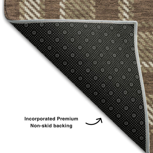 9' X 12' Chocolate And Ivory Plaid Washable Area Rug With UV Protection