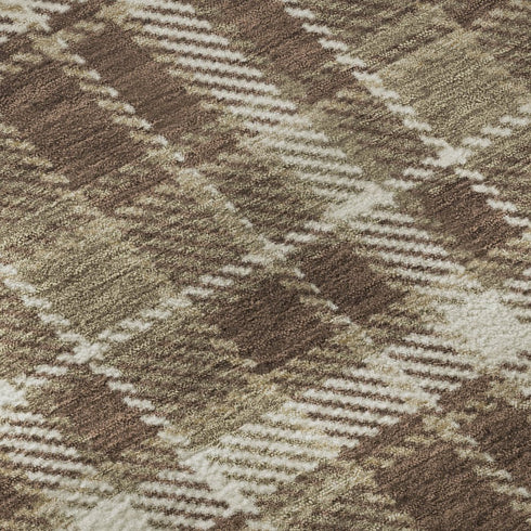 9' X 12' Chocolate And Ivory Plaid Washable Area Rug With UV Protection