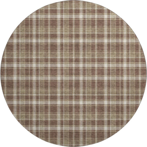 9' X 12' Chocolate And Ivory Plaid Washable Area Rug With UV Protection