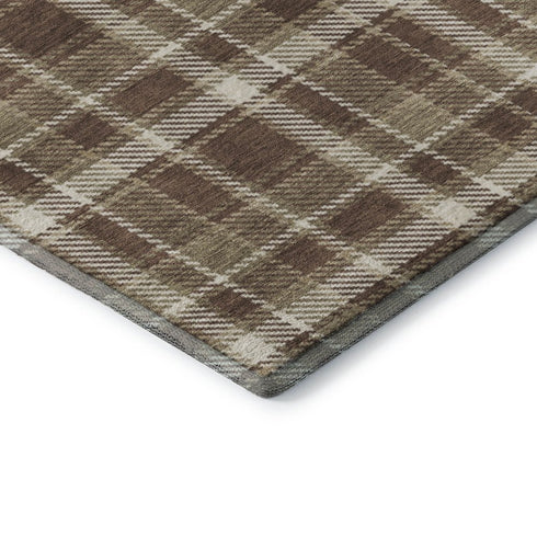 9' X 12' Chocolate And Ivory Plaid Washable Area Rug With UV Protection