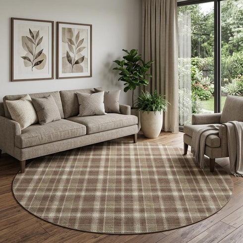 9' X 12' Chocolate And Ivory Plaid Washable Area Rug With UV Protection