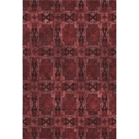 9' X 12' Burgundy Red And Gray Floral Medallion Washable Area Rug With UV Protection