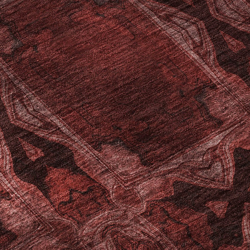 9' X 12' Burgundy Red And Gray Floral Medallion Washable Area Rug With UV Protection