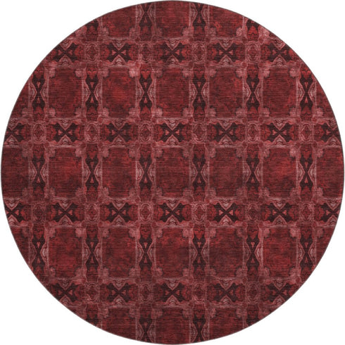 9' X 12' Burgundy Red And Gray Floral Medallion Washable Area Rug With UV Protection