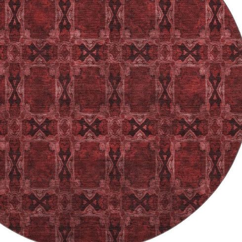 9' X 12' Burgundy Red And Gray Floral Medallion Washable Area Rug With UV Protection