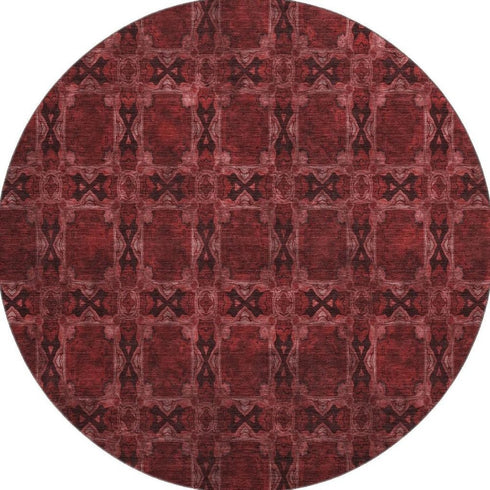 9' X 12' Burgundy Red And Gray Floral Medallion Washable Area Rug With UV Protection