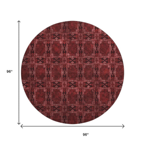 9' X 12' Burgundy Red And Gray Floral Medallion Washable Area Rug With UV Protection