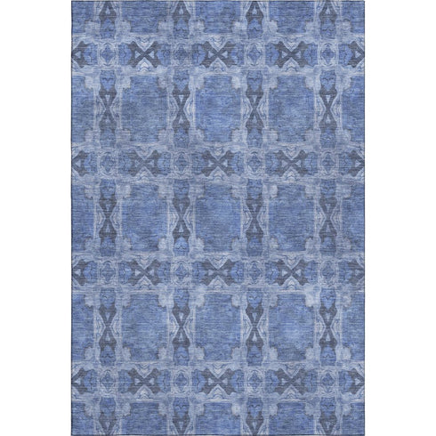 9' X 12' Denim Blue And Ivory Floral Medallion Washable Area Rug With UV Protection
