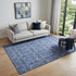 9' X 12' Denim Blue And Ivory Floral Medallion Washable Area Rug With UV Protection