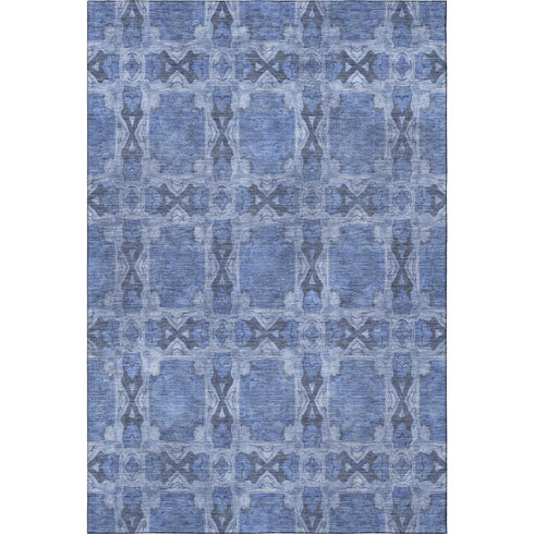 9' X 12' Denim Blue And Ivory Floral Medallion Washable Area Rug With UV Protection