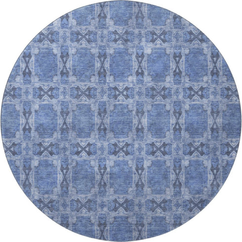 9' X 12' Denim Blue And Ivory Floral Medallion Washable Area Rug With UV Protection