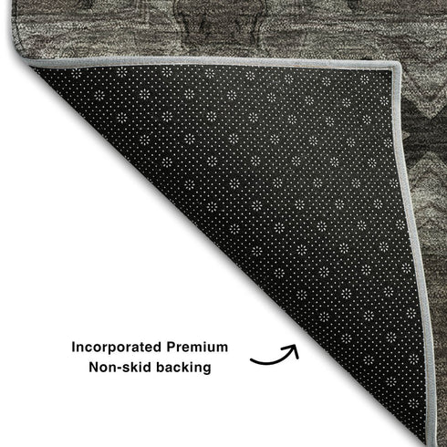 9' X 12' Gray And Charcoal Floral Medallion Washable Area Rug With UV Protection