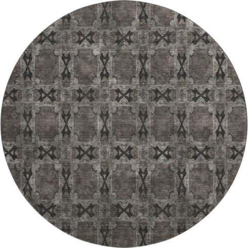 9' X 12' Gray And Charcoal Floral Medallion Washable Area Rug With UV Protection