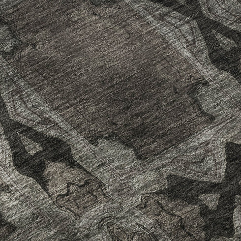 9' X 12' Gray And Charcoal Floral Medallion Washable Area Rug With UV Protection