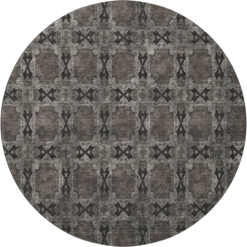 9' X 12' Gray And Charcoal Floral Medallion Washable Area Rug With UV Protection