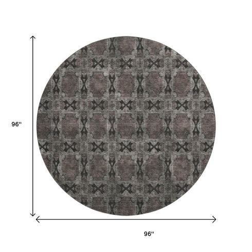 9' X 12' Gray And Charcoal Floral Medallion Washable Area Rug With UV Protection