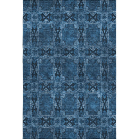 9' X 12' Navy Blue And Gray Floral Medallion Washable Area Rug With UV Protection