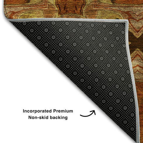 9' X 12' Rust Copper And Gold Floral Medallion Washable Area Rug With UV Protection