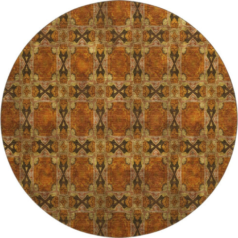 9' X 12' Rust Copper And Gold Floral Medallion Washable Area Rug With UV Protection