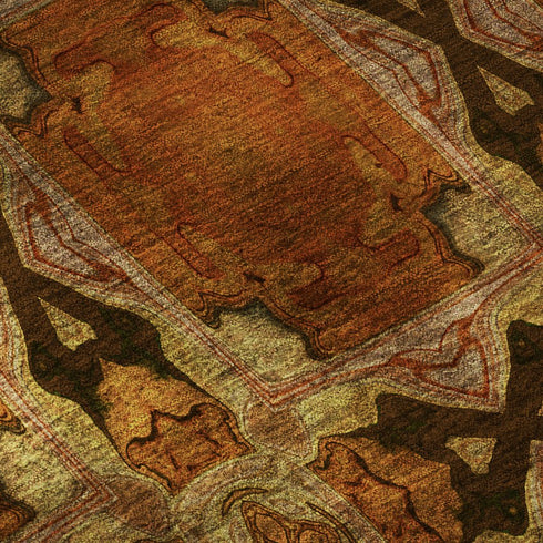 9' X 12' Rust Copper And Gold Floral Medallion Washable Area Rug With UV Protection