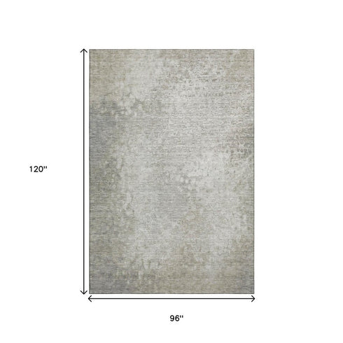 8' X 10' Beige And Ivory Abstract Washable Area Rug With UV Protection