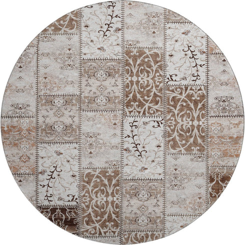 9' X 12' Beige And Ivory Patchwork Distressed Washable Area Rug With UV Protection