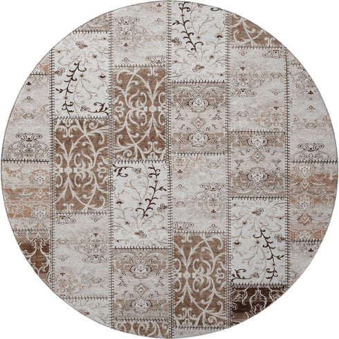 9' X 12' Beige And Ivory Patchwork Distressed Washable Area Rug With UV Protection