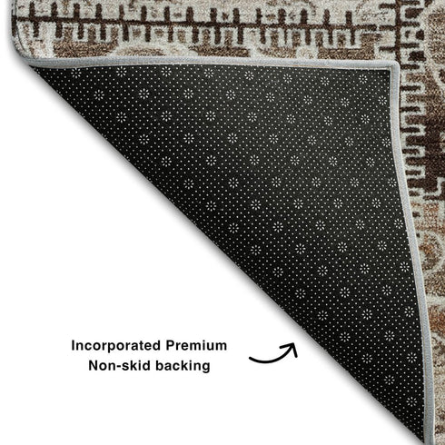 9' X 12' Beige And Ivory Patchwork Distressed Washable Area Rug With UV Protection