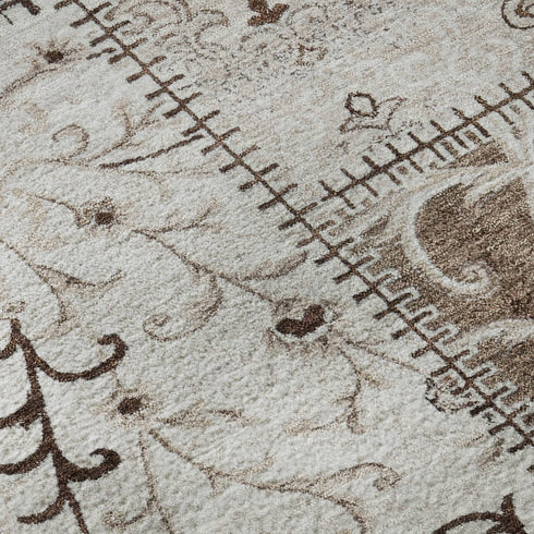 9' X 12' Beige And Ivory Patchwork Distressed Washable Area Rug With UV Protection