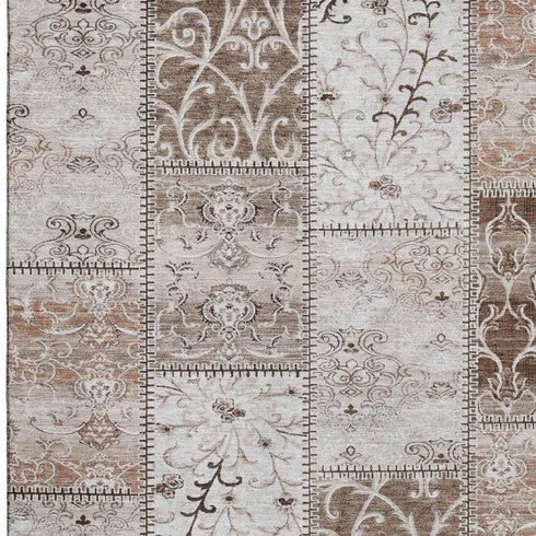 9' X 12' Beige And Ivory Patchwork Distressed Washable Area Rug With UV Protection