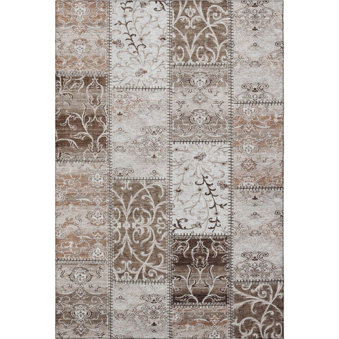 9' X 12' Beige And Ivory Patchwork Distressed Washable Area Rug With UV Protection