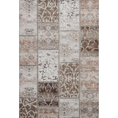 9' X 12' Beige And Ivory Patchwork Distressed Washable Area Rug With UV Protection