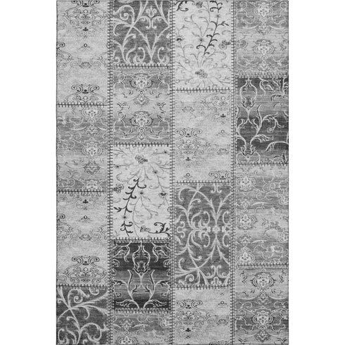 9' X 12' Gray And Ivory Patchwork Distressed Washable Area Rug With UV Protection