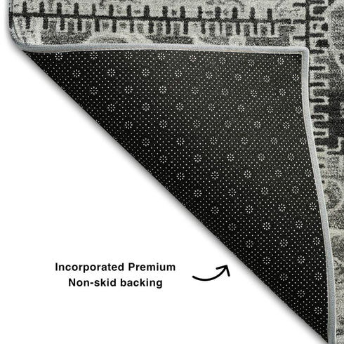 9' X 12' Gray And Ivory Patchwork Distressed Washable Area Rug With UV Protection