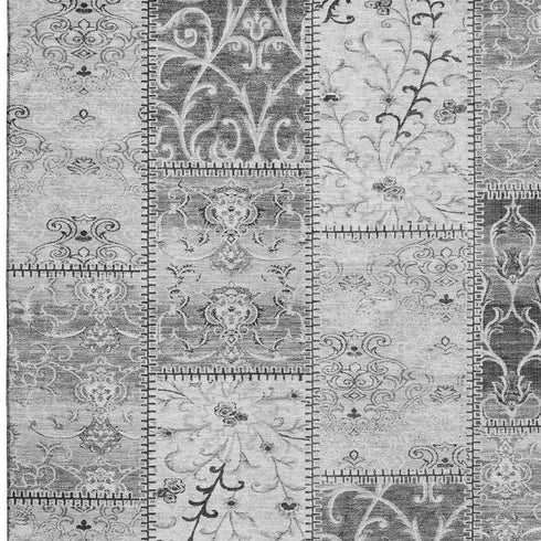 9' X 12' Gray And Ivory Patchwork Distressed Washable Area Rug With UV Protection