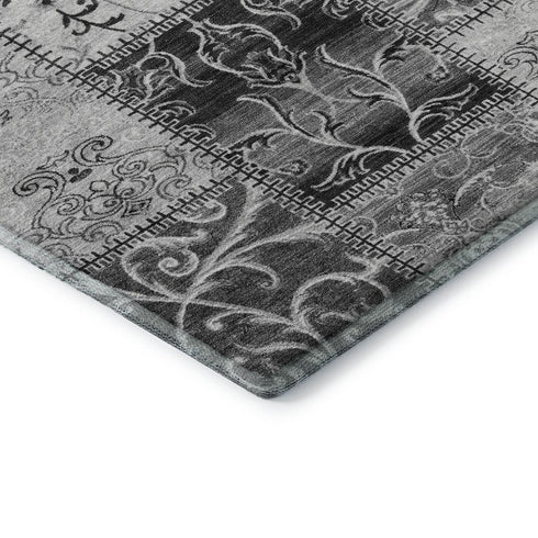 9' X 12' Gray And Ivory Patchwork Distressed Washable Area Rug With UV Protection