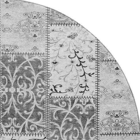9' X 12' Gray And Ivory Patchwork Distressed Washable Area Rug With UV Protection