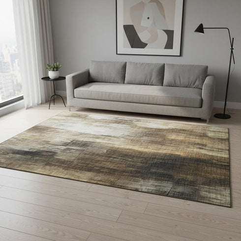 5' X 8' Chocolate Gray And Ivory Abstract Washable Area Rug With UV Protection