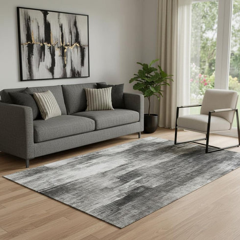 5' X 8' Gray And Ivory Abstract Washable Area Rug With UV Protection