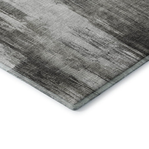 5' X 8' Gray And Ivory Abstract Washable Area Rug With UV Protection