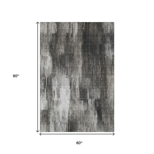 5' X 8' Gray And Ivory Abstract Washable Area Rug With UV Protection