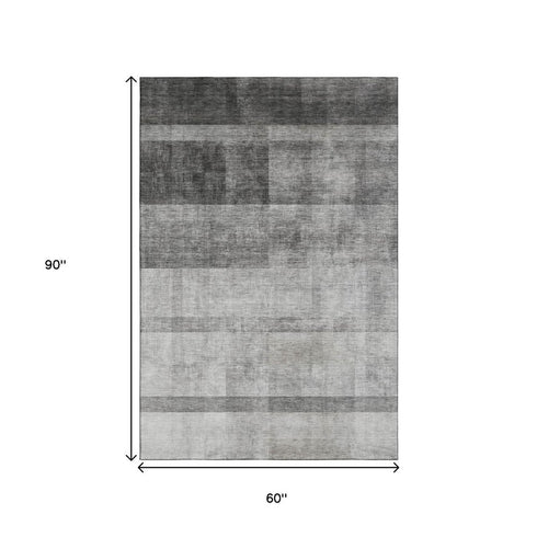 5' X 8' Gray And Ivory Abstract Washable Area Rug With UV Protection