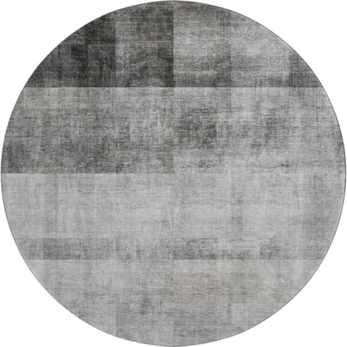 8' Gray And Ivory Abstract Washable Round Rug With UV Protection