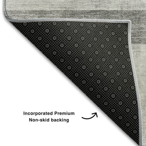 8' Gray And Ivory Abstract Washable Round Rug With UV Protection