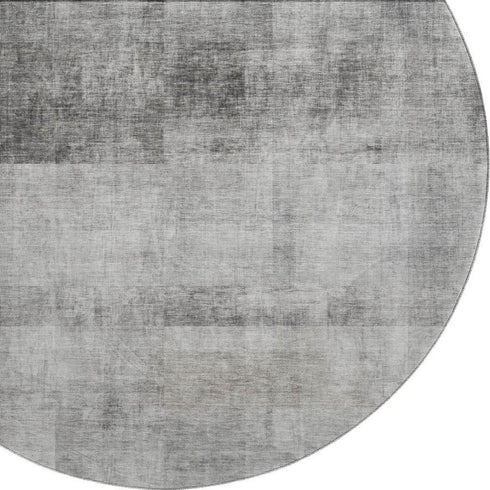 8' Gray And Ivory Abstract Washable Round Rug With UV Protection