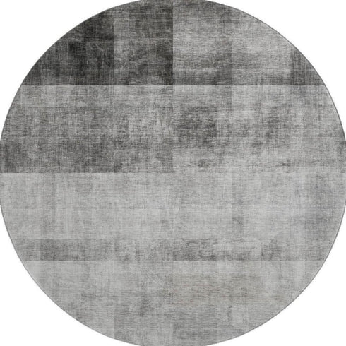 8' Gray And Ivory Abstract Washable Round Rug With UV Protection