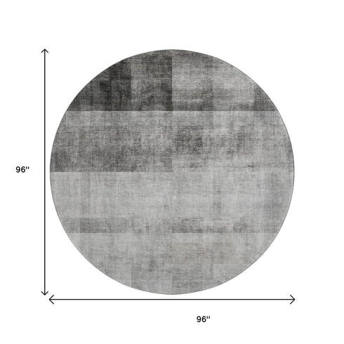 8' Gray And Ivory Abstract Washable Round Rug With UV Protection