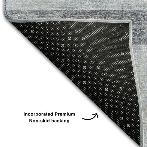 5' X 8' Navy Blue And Ivory Abstract Washable Area Rug With UV Protection